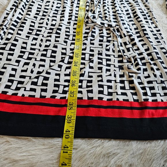 Anne Klein Women's Black and White Pattern Long Sleeves Round-Neck Wrap Dress L - Picture 5 of 9